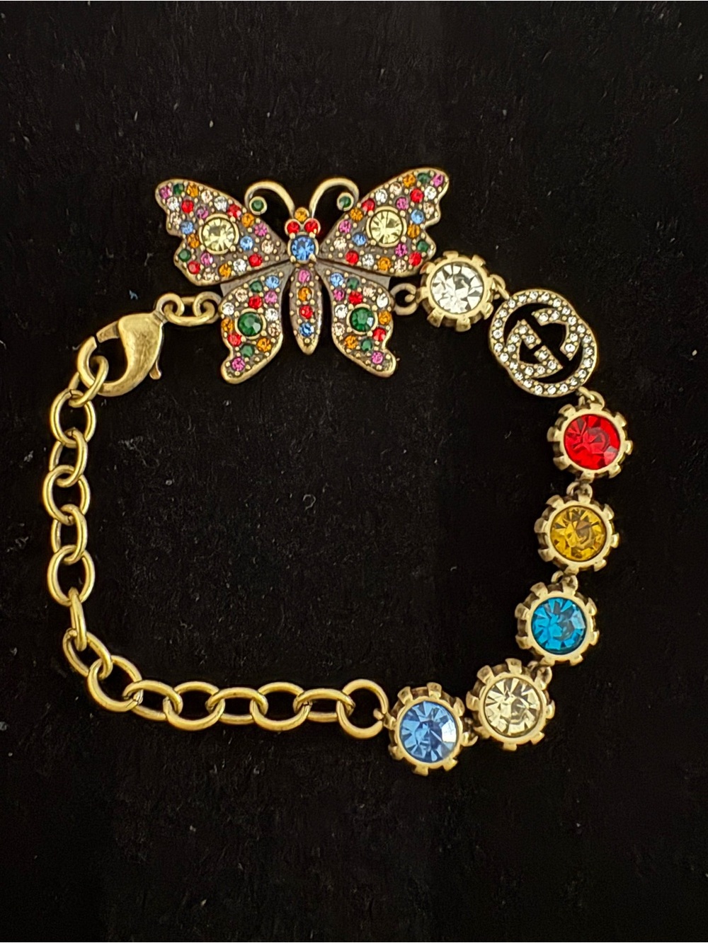 New with box Gucci Gold-Tone Multicolor Butterfly Crystal Bracelet